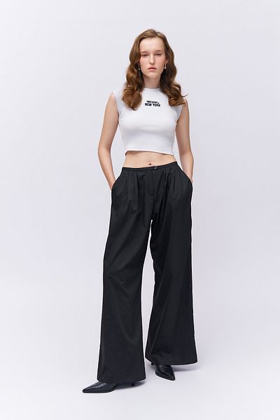 Quzu High Waist Trousers - Black, Pleat Detailed