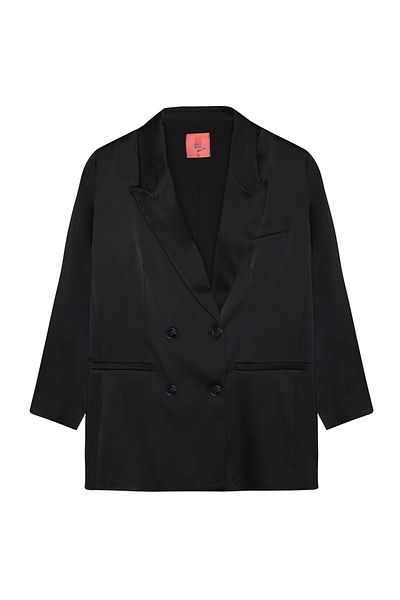 Quzu Μαύρο σατέν Oversize Διπλό Μπλέιζερ