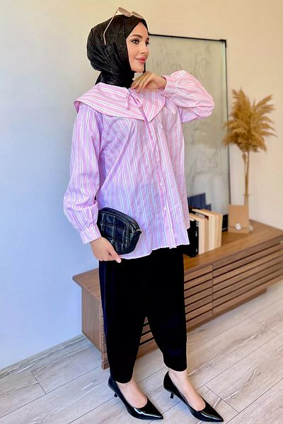 jldkids Baby Collar Powder Striped Hijab Shirt Tunik