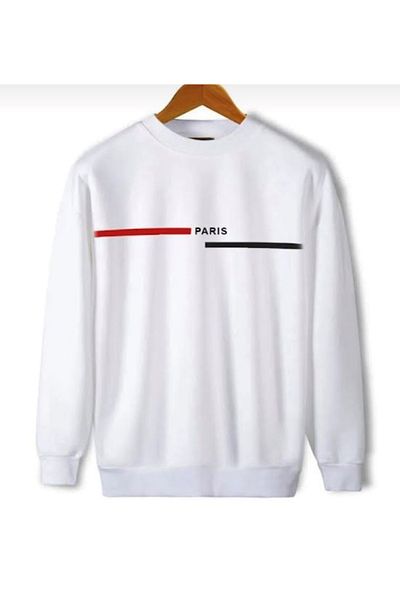 NO 601 Λευκό ανδρικό φούτερ με στάμπα Paris - Crew Neck
