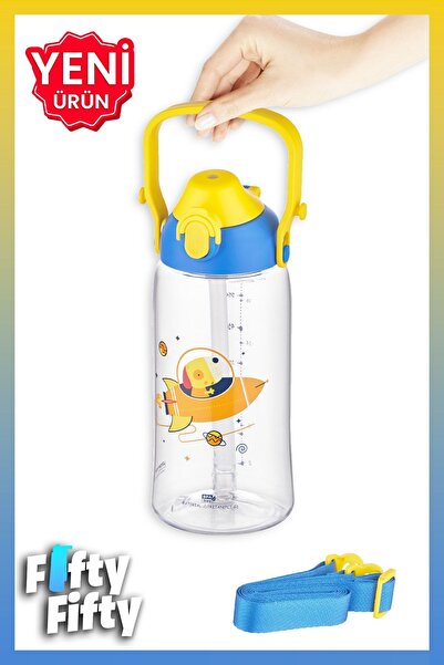 Uzspace 730ml Tritan Tek Kapak Çift Kullanım Pipetli/pipetsiz Askı Aparatlı Tritan Çocuk Su Matarası