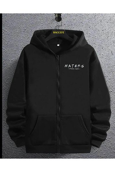 NO 601 Ανδρικό μπουφάν με φερμουάρ με στάμπα Black Haters