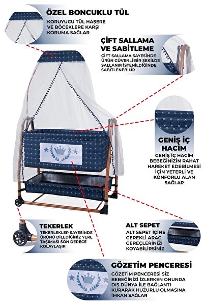 LOOVE BEBE King Lüx Metal Sallanır Beşik Lacivert