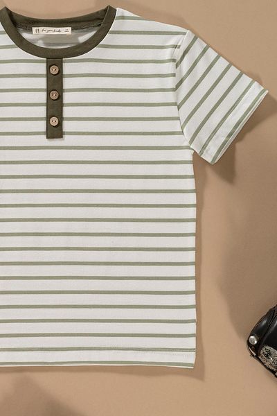 for you kids Green Striped T-shirt and Shorts Set - Buttoned