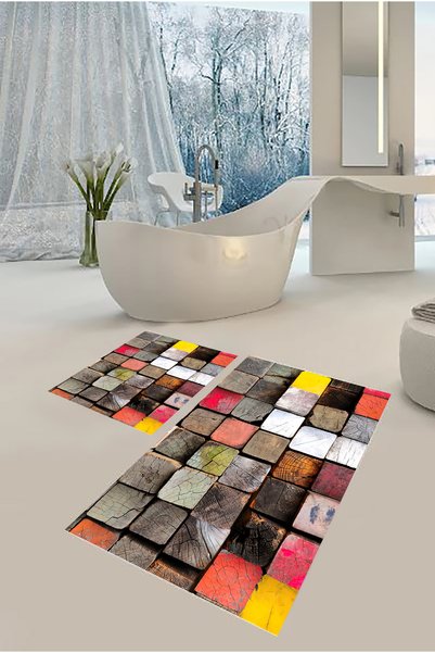 MAMKO Colorful Toilet Set, Bathroom Mat, Decorative Mat, Non-Slip Base, Washable Mat