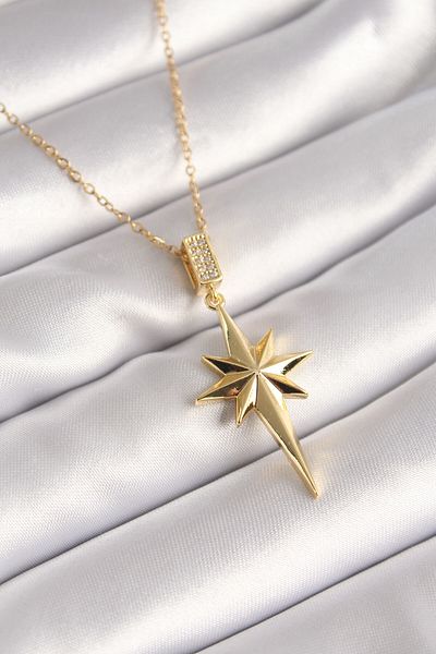 Skygo 316L Steel Robotrend Gold Color Chain Zircon Stone Detail Pole Star Model Women's Necklace