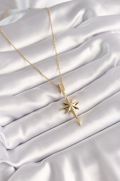 Skygo 316L Steel Robotrend Gold Color Chain Zircon Stone Detail Pole Star Model Women's Necklace