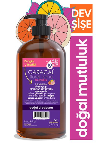 caracal FlorenceFame- Natural Liquid Soap, Olive Oil, Coconut andArganOil, Bottle for Eczema and Sensitive Skin