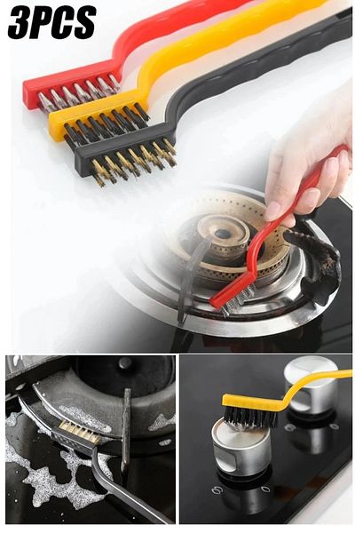 Hane216 Set of 3 Wire Brush Oil Dirt Rust Remover Cleaning Set Kitchen Oven Cooker Sink Cleaning Brush