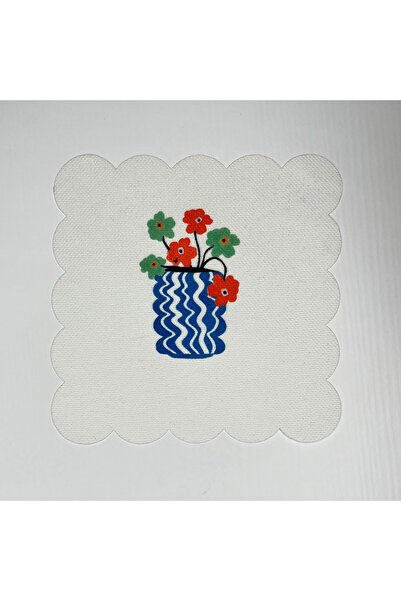 DECO منديل كوكتيل منقوش بالزهور الزرقاء مطبوع رقميًا وقابل للغسل بالليزر