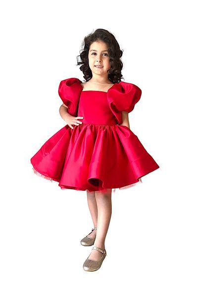 zühre balaban Balloon Sleeve Red Girl's Evening Dress
