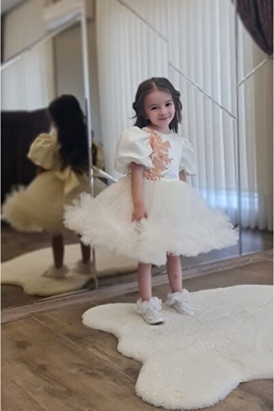 Shıne dresses Karpuz Kollu Beyaz Saten Tütü Elbise