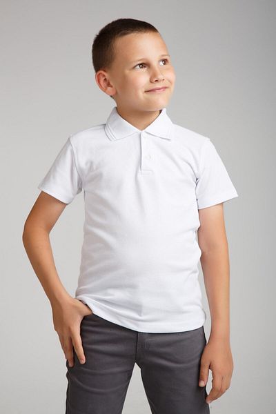 Dragora Tricou alb pentru școală din bumbac pieptănat cu gât polo pentru băiat