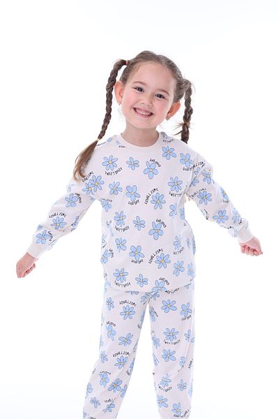 bunny hopp Set de pijamale cu mânecă lungă, 100% bumbac, cu imprimeu floral, pentru fete de 3-8 ani