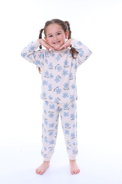 bunny hopp Set de pijamale cu mânecă lungă, 100% bumbac, cu imprimeu floral, pentru fete de 3-8 ani