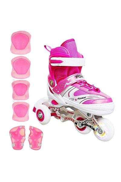 Depomiks Avm Roller Skates Adjustable 2+1 Lighted Metal Body Training Skate with Bag + Knee Pad Gift