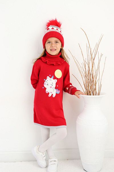 Sevimli Girl's Knitwear Sweater with Beret and Neck Collar - Set of 3