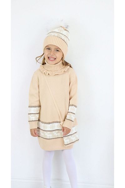 Sevimli Pulover din tricotaje cu guler și geantă pentru fete - costume 4 piese