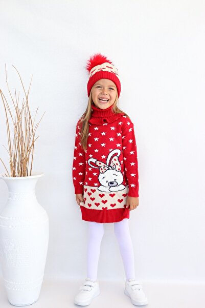 Sevimli Girl's Knitwear Sweater with Beret and Neck Collar - Set of 3