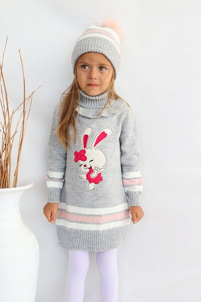 Sevimli Girl - Beret and Neck Collar Knitwear Sweater and Dress 3-Piece Set
