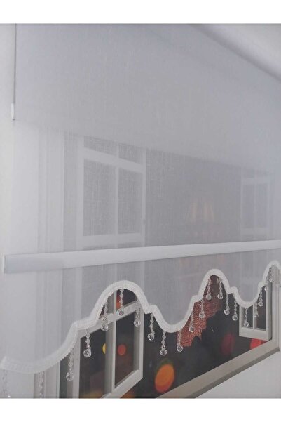 BULUT ÇİFT MEKANİZMALI ÖZEL KESİM BONCUKLU 1,SINIF KALİTE OPTİK BEYAZ TÜL, %85 GÜNEŞİ KESEN GRİ MAT STOR