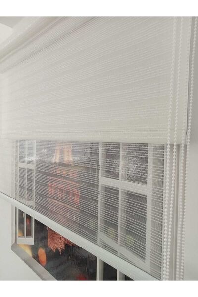 BULUT Çift Mekanizmalı Beyaz Simli Tül, Beyaz Simli Stor Perde (%85 GÜNEŞ KESER)