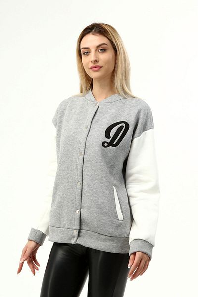 CNG MODA Women's Gray Snap Fastener Raised Sweat College Coat