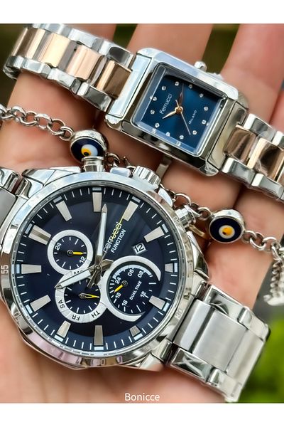 Ferrucci Silver/Rose Colored Steel Cord Lover's Watch and Wrist Gift