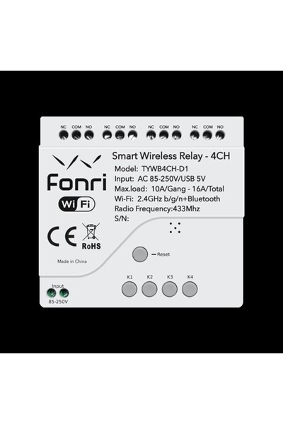 Fonri / Fonri Wf3-Tm4-0201-01 Wifi Wireless Smart Wireless Relay - 4 Channels