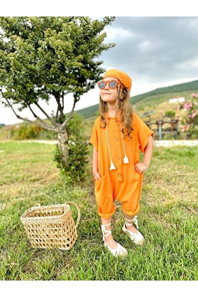 bohemiankiids yan ceplı bandanalı turuncu tulum