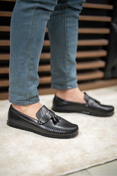 Weynes Black Leather Tasseled Orthopedic Casual Shoes - Wsb1070