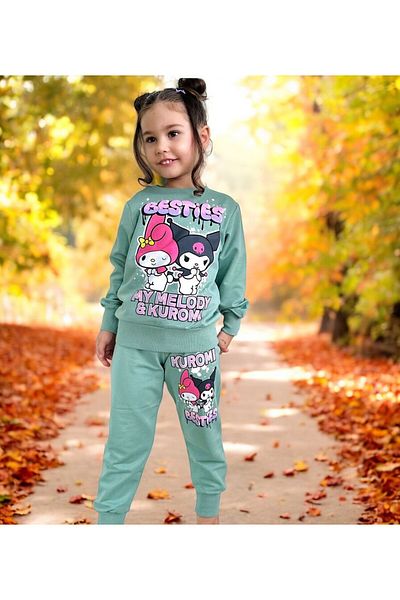 patriko tekstil Girl's Green Kuromi Sweatshirt and Trousers Set - 2 Thread