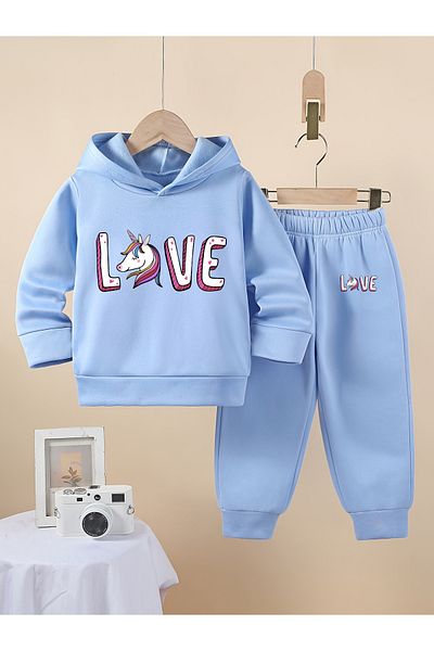 Let's Wear Premium pentru fete de dragoste 3 Set de hanorac și pantaloni de trening compact din fire - Set sport din 2 piese