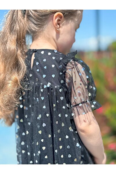 Zahide kids HEART PRINTED TOWEL DETAILED SHORT SLEEVE DRESS