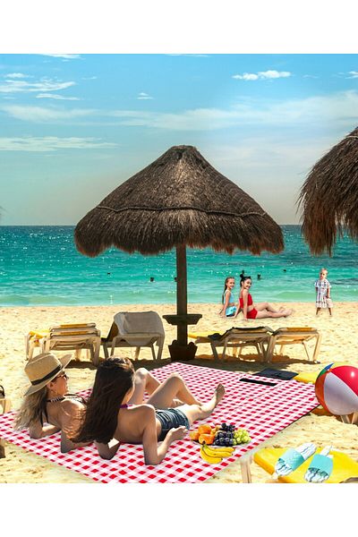 iyonk home 150-200 cm Sand Non-Stick Beach Mallets - Straw, Mat and Cushion