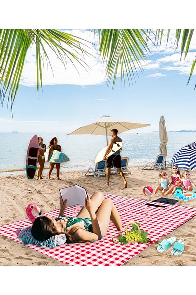 iyonk home 150-200 cm Sand Non-Stick Beach Mallets - Straw, Mat and Cushion
