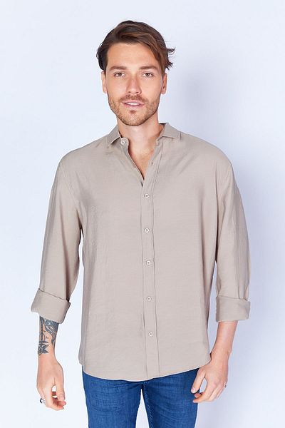 Manche Men's Shirt - Modal Soft Texture, Comfortable Fit, Long Sleeve, Earth - MES128254-01