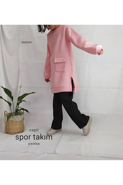 EMZEYN Pink Raised 3 Thread Girl's Tunic and Trousers Set