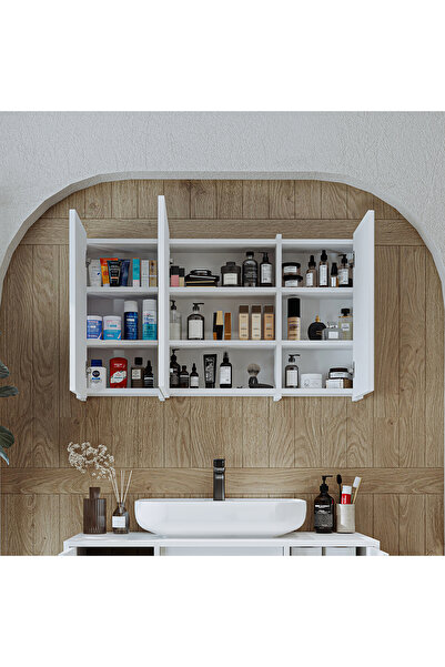 ROOMART Banyo Dolabı Kulpsuz 3 Kapaklı Mdf 105 Cm Aynalı Banyo Üst Dolabı