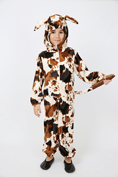 Annee Bakk Çocuklar İçin İnek Kostümü, Baskılı Polar Kumaş İnek Çocuk Kostümü