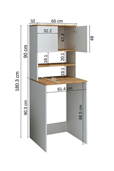 ROOMART Cd9 Çamaşır-kurutma Makinesi Dolabı 3 Raflı 2 Kapaklı Banyo Dolabı Mat Beyaz-ahşap 1712