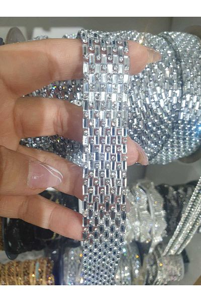 ESRA ŞELEM Iron-On Stone and Bead Detailed Decorative Strip Applique Accessory Hobby