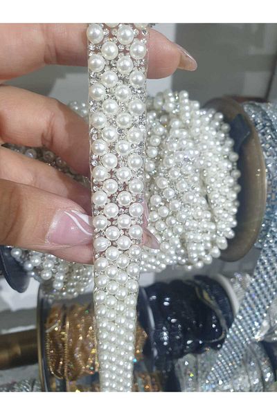 ESRA ŞELEM Decorative Pearl Strip Applique - Iron-On Hobby Accessory