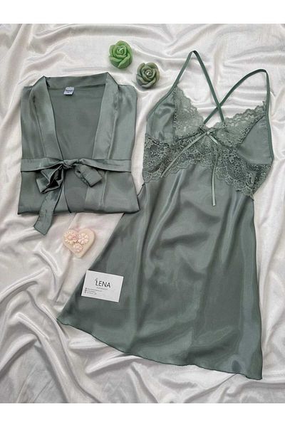 Lena Homewears Set cămașă de noapte și rochie de dimineață din satin Cağla