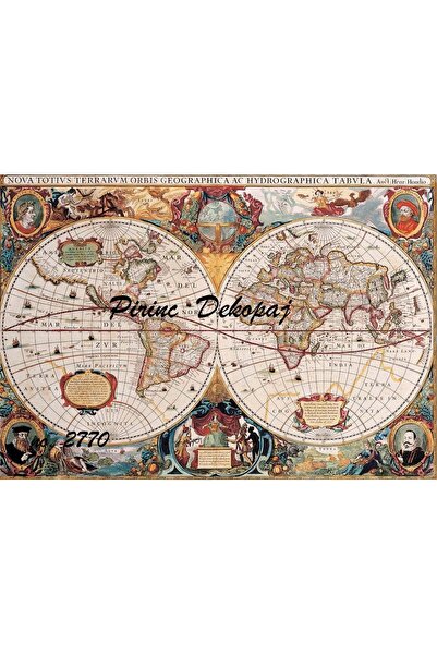 LİNEART 2770 Dünya Haritası, Atlas 2li Pirinç Dekopaj 30x42
