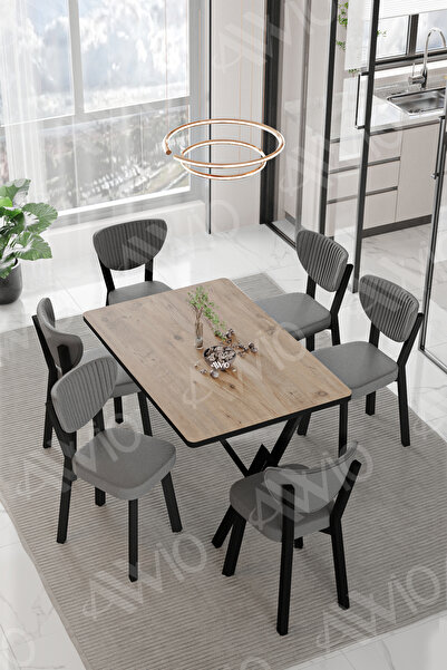 AVVİO ELMA Sandalye 80x140 Yemek Masası Mutfak Masası 6 Kişilik Masa Sandalye...