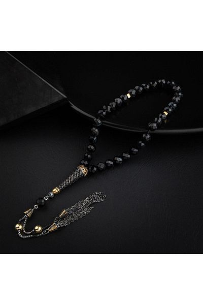 OSMANLI DOĞAL TAŞ 8mm Natural Stone Black Silver Rosary - Eye AGate