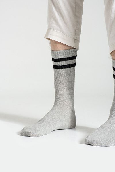 Socks Here Gray Striped Men's Sports Socks