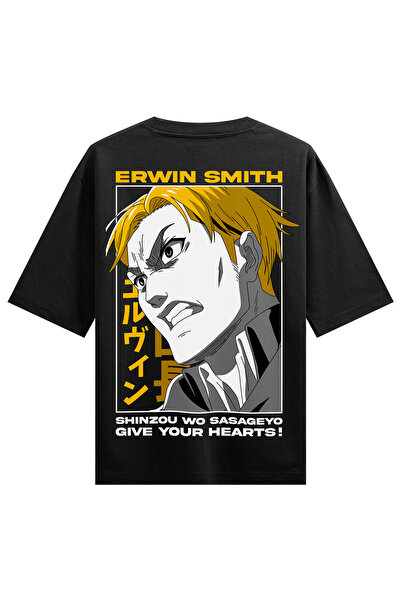Freeyez Tricou oversize unisex cu imprimeu Anime Attack On Titan Erwin