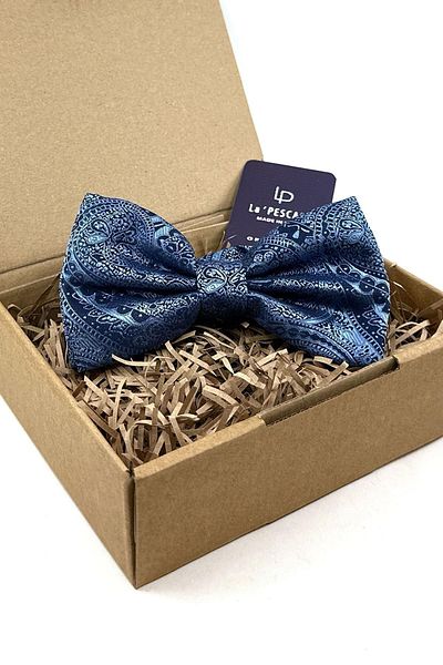 Kravatkolik Blue Shawl Pattern Large Bow Tie P1870
